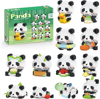 Panda Animals Building Block Sets,Micro Mini Animals Party Favors for Kids, Birthday Gift for Boy Girl(12 Pack)