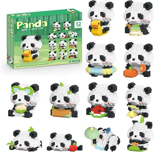 Panda Animals Building Block Sets,Micro Mini Animals Party Favors for Kids, Birthday Gift for Boy Girl(12 Pack)