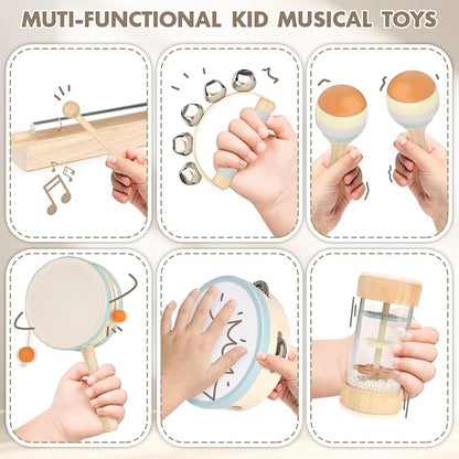 Wooden Musical Toys for Toddlers 1-3 - One 1st Birthday Easter Gifts for Boy & Girl 1-2, Montessori Toys for 2 3 Year Old, Musical Instruments with Drum for Baby Preschool Educational 18+ Months