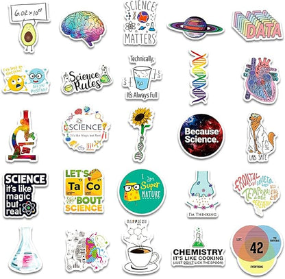 Aowplc 100 Pcs Natural Sciences Stickers Pack, Physics, Chemistry, Biology Experiment Vinyl Stickers, Student Science Laboratory Decals for Laptop, Water Bottle, Notebook, Luggage, Computer Decor