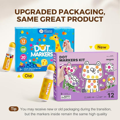 Jar Melo Washable Dot Markers for Toddlers 1-3, 12 Colors Dot Paints with 108 PDF & 20 Physical Activity Papers, Non-Toxic Bingo Daubers for Toddlers 2-4, Kids Arts and Crafts Supplies