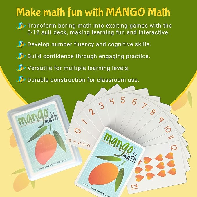MANGO Math - Playing Cards - Educational Card Game Set of 6 Decks - Fun Learning Cards for Kids - Classroom Activities - Homeschool Activities - Elementary School Teaching Materials