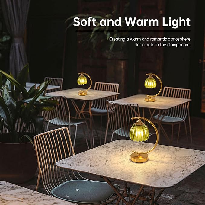 Cordless Table Lamp with 5200mAh Battery & Touch Control - 3 Adjustable Color Temperatures Bulb, Rechargeable Small Table Lamps for Living Room, Bedroom, Office Desk, Nightstand (Green Tulip)