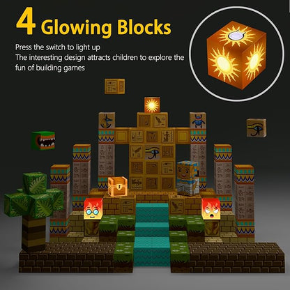 Magnetic Blocks -150 PCS Magnetic Building Blocks with 4 pcs Light Blocks 0.8",Stacking Mine Magnet Desert World Craft Cubes Toddler Kids STEM Toys,Birthday for Boys & Girls Age 3 4 5 6 7 8-12 Years