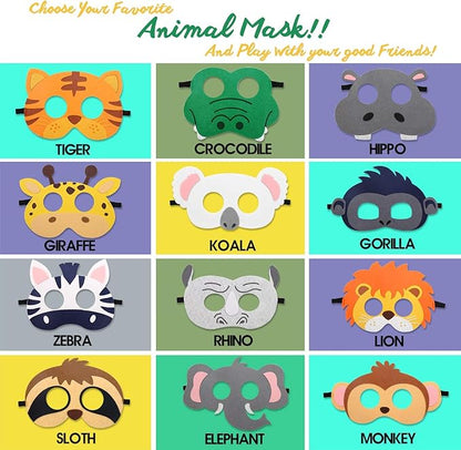 CiyvoLyeen Party Animals Felt Masks Jungle Farm Forest Animals Theme Birthday Party Favors Party Supplies for Boys or Girls