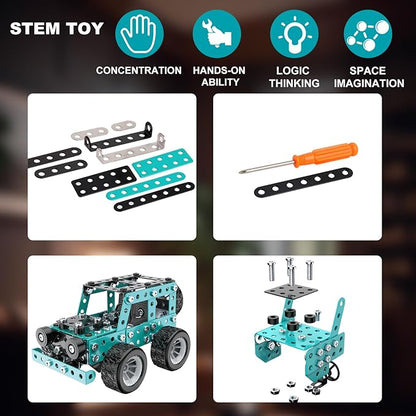 Buildable 3D Metal Engineering Kit 194-Piece STEM Set for Ages 8-16 Develops Logic Skills DIY Project Ideal Gift for Kids (Blue)
