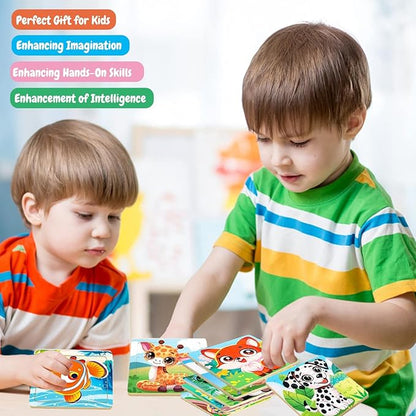 8 Pack Jigsaw Puzzles for Toddlers 1-2 3-6, 9 Piece Farm Animal Wooden Puzzles for Toddlers, Children Learning Educational Puzzles Toys for Boys Girls (Style 1)