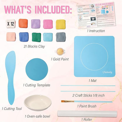 Make Your Own Clay Jewelry Bowls Arts and Crafts Kit for Teen Girl, DIY Clay Jewelry Dish Kit, Polymer Clay Crafts for Girls, Fun Birthday Gift for Teens Girls Kids Ages 8 9 10 11 12 Years Old