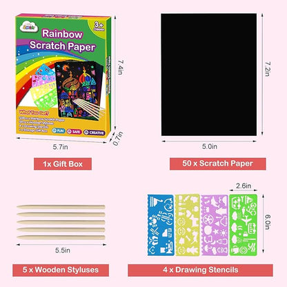 ZMLM Scratch Paper Art Set: 60Pcs Magic Drawing Art Craft Kid Mother Gifts Scratch Paper Supply Toddler Preschool Learning Toy for Age 3 4 5 6 7 8 Girl Boy Birthday Activities Toys