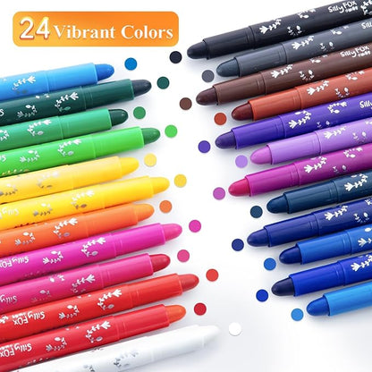 M&G 24 Pcs Tempera Paint Sticks, 24 Colors Solid Tempera Paint Set for Kids, Washable, Quick Drying, Non-Toxic, Works Great on Paper, Wood, Glass