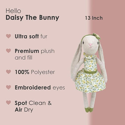 MON AMI Daisy The Bunny Stuffed Animal Doll – 13”, Rabbit Plush Animal Doll, Use as Toy or Room Decor, Great Easter for Kids of All Ages