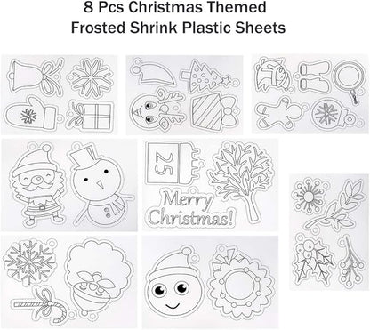 Auihiay 146 PCS Heat Shrink Plastic Sheet Kit Include 20 Shrink Paper with Christmas or Daily Pattern & 3 Blank Shrink Film Paper, Hole Punch, Keychains, Pencils for Kids Craft School Project