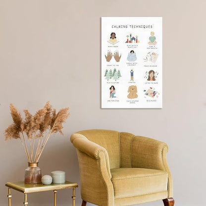 Feelings Calming Techniques Canvas Wall Art Calming Corner Classroom Mental health Posters Boho Emotions Chart for Kids Prints Special Education Wall Decor for Office School 20x30in Framed