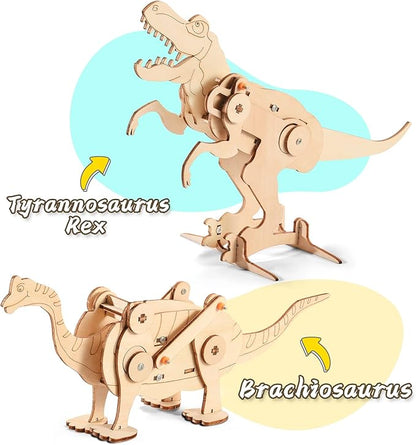 Dinosaur STEM Kits for Kids Ages 6-8-10-12, 4 in 1 Wood Building Toys for Boys Age 8-12, Build It Yourself Woodworking Kit, DIY 3D Wooden Puzzles Model Science Crafts for Kids, Stem Projects