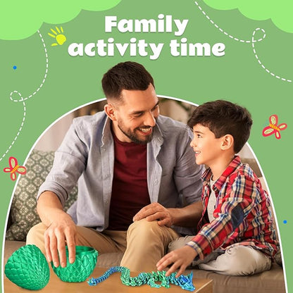 Large Dragon Eggs with Dragon Inside, 3D Printed Surprise Funny Gifts for Kids, Articulated Dragon Fidget Toys for Adults, Executive Desk Toys Office Room Décor (Christmas Green)