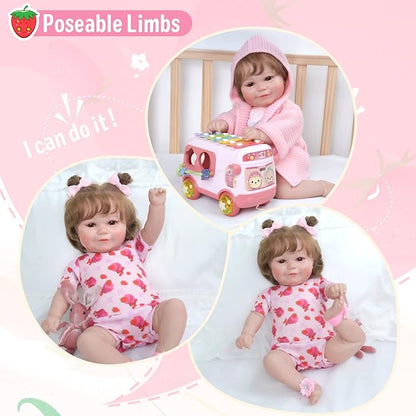 JIZHI Lifelike Reborn Baby Dolls - 20 Inch Soft Vinyl Full Body Realistic-Newborn Baby Doll Adorable Poseable Real Life Baby Dolls with Feeding Kit & Gift Box for Kids Age 3 +