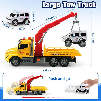 Toddler Boy Toys,Tow Truck Toy for 3 4 5 6 7 Year Old Boys,Friction‑Powered Rescue Tow Truck with Lights and Sounds,Birthday Gifts for Boys & Girls