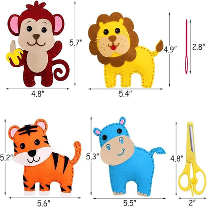 FYXGZZH Kids Beginner Sewing Kit – DIY Stuffed Craft Set with Pre-Cut Felt, Plastic Needle & Embroidery Thread, Educational Arts & Crafts for Boys & Girls Ages 6-12, Jungle Animal