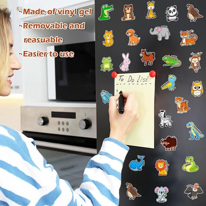 Whaline 2 Sheets Animal Alphabet Thick Gel Clings Cute Cartoon 26 A-Z Letters Animal Reusable Window Decals for Educational Spelling Learning Home Classroom Nursery Decor