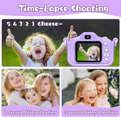 Upgraded 48MP Kids Camera for Girls Boys 3-12, Video Selfie Camera-Christmas Birthday Gift for Toddler, HD Digital Camera Toy for Child with 32GB SD Card & Silicone Cover (Purple)