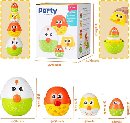 4 PCS Nesting Stacking Easter Eggs for Kids and Toddler, Easter Egg Balance Toys for Easter Party Favors Gifts, Goodie Bag Stuffers, Color Shape Matching Learning Sensory Toys for Baby Boys and Girls