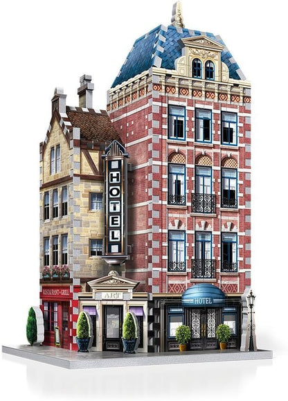 Wrebbit3D Hotel 3D Puzzle | Urbania Collection | 295 Jigsaw Puzzle Pieces | Charming and Unique Streetscape of a Small Town