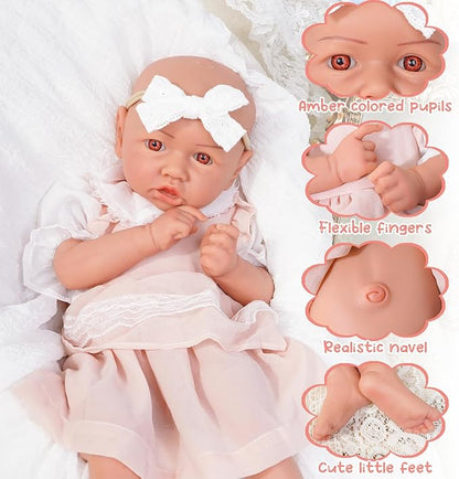 Reborn Baby Dolls Silicone Full Body 19.88in Weighted Real Life Open-Eyes Girl Dolls Lifelike Newborn Baby Soft Body Flexible Limbs Not Vinyl