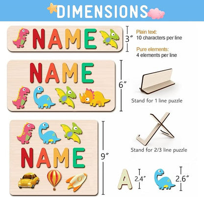 Name Puzzle for Kids Personalized, Wooden Name Puzzles for Toddlers 1-3, Engraved Text Greetings on Back, Custom Baby 1st Birthday Gifts for Girl&Boy, Kids Sensory Toys (Name Puzzle)