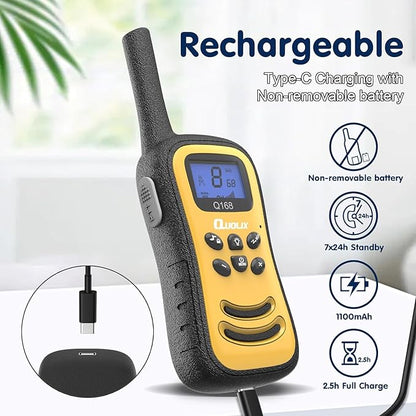 QUOLIX Walkie Talkies for Kids Rechargeable, Kids Walkie Talkie with Flashlight VOX Function, Great for Camping, Hiking, Outdoor Play, for Boys and Girls Ages 3 12. (2 Pack)