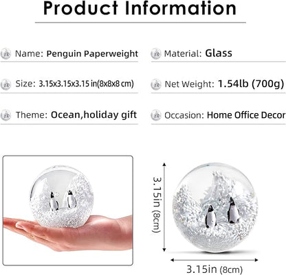 EUSTUMA Hand Blown Glass Penguin Paperweight,Sea Animal Ornament for Fish Tank Aquarium,Sea Animals Collection for Birthday Gift,Paperweight Glass Ball