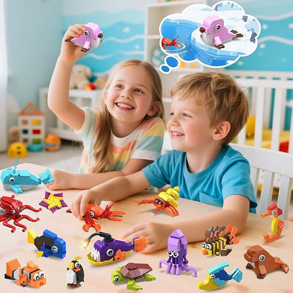HOGOKIDS 30 Pack Animals Party Favors for Kids, 824PCS Mini Marine Animal Building Block Sets for Goodie Bags Filler Classroom Prizes, Easter Basket Stocking Stuffer Birthday for Boys Girls 6+