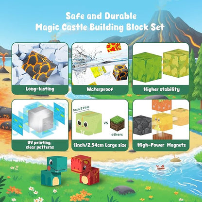 Magnetic Blocks— 120PCS Magnet Toys for Kids, Magnetic Building Blocks Cubes, Montessori Sensory Stacking Magnets, School STEM Toys Birthday Gifts for Boys and Girls Age 3+ Years Old (Dinosaur)