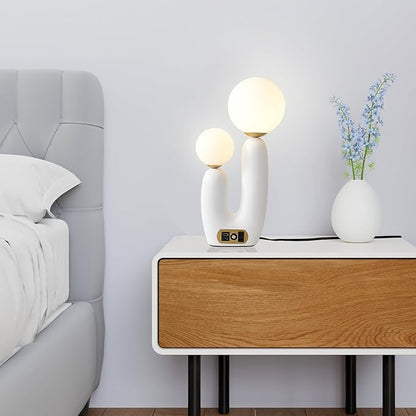 Decorative Mushroom Lamp, Resin Lamp for Desk, Unique Globe Lamps for Bedrooms and Side Tables, Desk Lamps for Night Stands, Portable Table Lamps for Living Room (White)