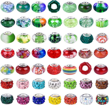 Aipridy Assortment European Large Hole Beads Spacer Beads Rhinestone Craft Beads for DIY Charms Bracelet Jewelry Making (Emerald-Siam)