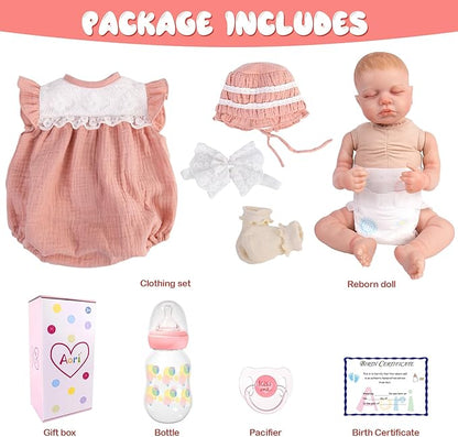 Aori Reborn Baby Dolls Realistic Lifelike - 20" Newborn Girl Doll with Feeding Set, Sleeping Baby Toy for Kids Ages 3+ Years, Hand-Painted Vinyl Newborn Doll