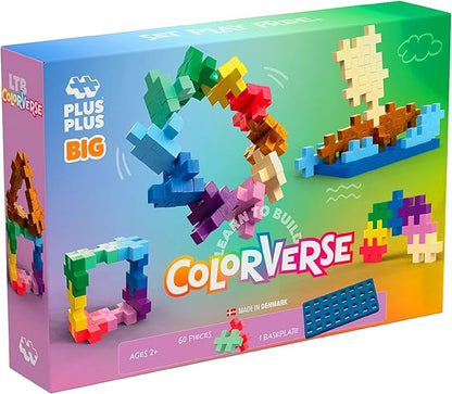 PLUS PLUS Learn to Build Big, Building Toys Set for Toddlers and Preschoolers, Stem Toys for 3+ Year Old, 60 Interlocking Blocks - Colorverse