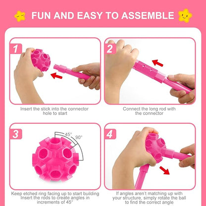 SpringFlower Fort Building Kit for Kids,STEM Construction Toys, Educational Gift for 4 5 6 7 8 9 10 11 12 Years Old Boys and Girls,Ultimate Creative Set for Indoor & Outdoors Activity,200 Pcs,Pink