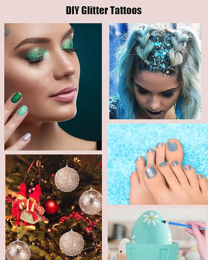 Temporary Glitter Tattoos Kit for Kids 48 Colors 6 Fluorescent 207 Stencils 2 Diamond Stickers 3 Glue 5 Brushes Arts Make Up Kit Party Christmas Halloween