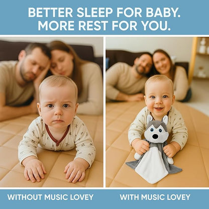 Love By Emi Baby Music Lovey Grey & White Husky, Baby Sleep Soother for Crib & Cuddle Bedtime, White Noise with Heartbeat & Lullaby, Plush Sound Toy, Stuffed Animal for Newborns, Infants & Toddlers