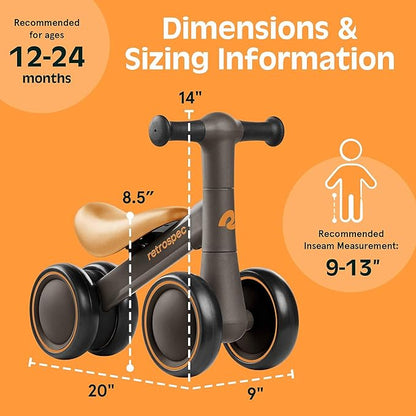 Retrospec Cricket 2 Baby Walker Balance Bike with 4 Wheels - Safe Learning Toy for Ages 12-24 Months - Scratch-Resistant Indoor Outdoor Toddler Riding Toy with Steering Limit & Soft Grips