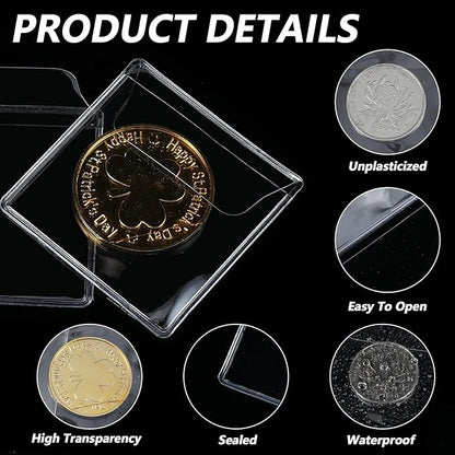 simarro 200Pcs Single Pocket Coin Flips Coin Sleeves Holders, 2.2x2.2 Inch Clear PVC Coin Protectors Badge Commemorative Coin Packaging Bag for Coins Jewelry and Small Items Storage