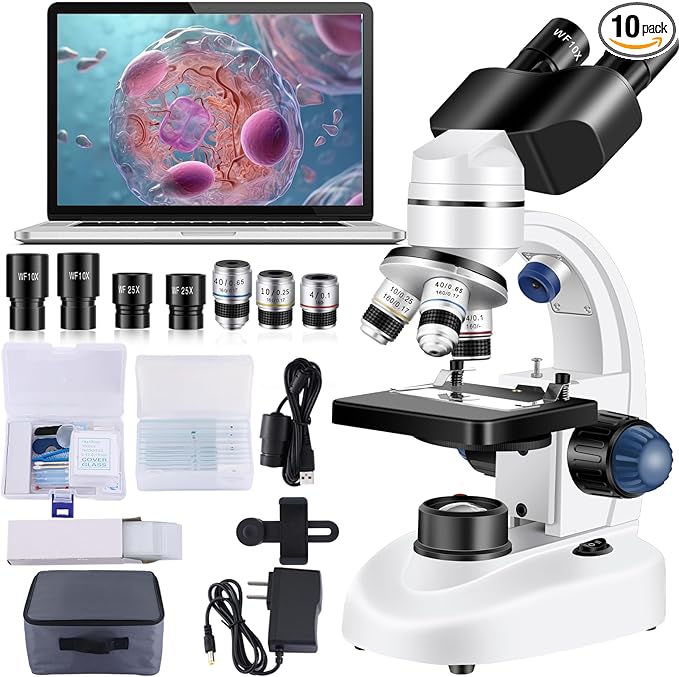 Microscope for Adults WF10x and WF25x eyepieces, 40X-2000X Magnification USB Camera, Microscope for Adults Suitable for Laboratory School Home Education.