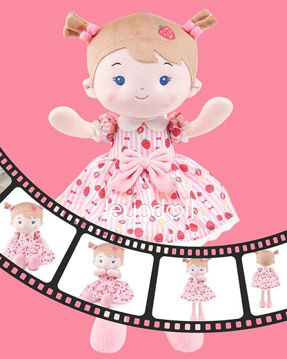 LeyaDoll Personalized Soft Baby Doll Toys for Girls (16''), My First Christmas Dolls, Leya Doll Baby Rag Doll Plush Toys for Toddler Kids Infants -Strawberry Girl