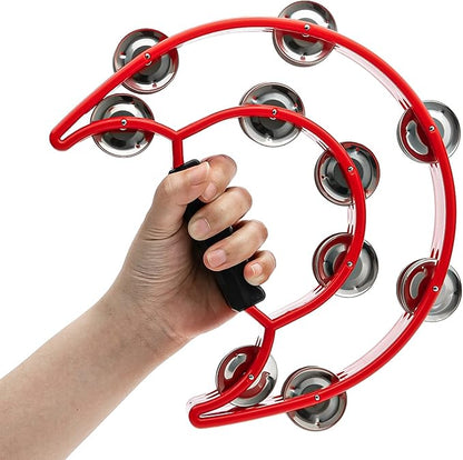 Musfunny Tambourine with Double Row Metal Jingles Hand Held Percussion Tambourines Musical Educational Instrument Gifts for Adults KTV Party (Red)