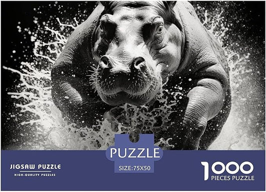 Hippo 1000 Pieces 3D Animal Thickened Wooden Jigsaw Puzzles for Adults Fun Home Decoration Education Game Stress Relief Toy Intellectual Game Challenge Educational 1000pcs (75x50cm)