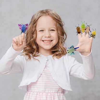 6pcs Insect Finger Puppets Bringing a Flowers House, Novelty Animals Toys Puppet for Kids, Storytelling Role-Playing Plush Finger Puppets Gifts for Boys and Girls