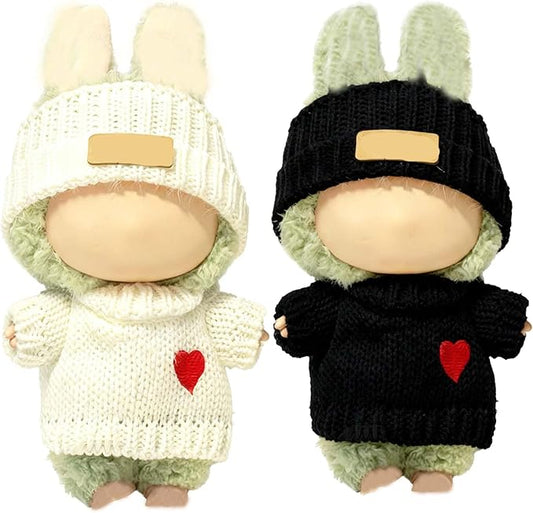 2 Sets for Clothes 17cm/15cm Outfits (4 Pieces) Accessories Handcrafted Crochet Doll Clothes for Fashion Designer Ropa Collection with Hats & Sweater Black&White