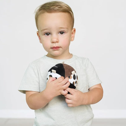 Wee Gallery Taggy Ball with Rattle, Soft Sensory Baby Toy, Sensory Ball with Organic Cotton Fabric, Little Tags & Gentle Rattle for Tummy Time, Grasping & Developmental Play, Acorns
