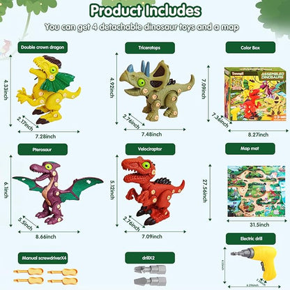 Take Aprts Dinosaur Toys for Kids Age 3 4 5 6 7 Boys with Electric Dril & Play Mat STEM Toys DIY Learning Educational Toy Ideal Birthday Christmas Easter for Boys