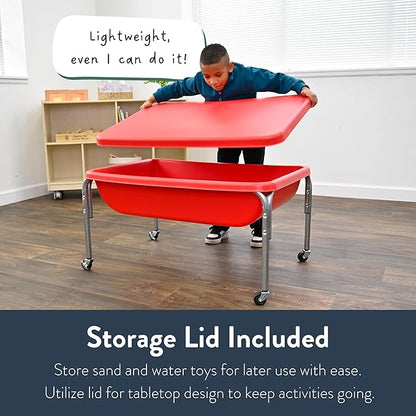 Children's Factory Medium Sensory Table and Lid – 24″ Height, Sandbox with Lid, Water Table for Kids, Red